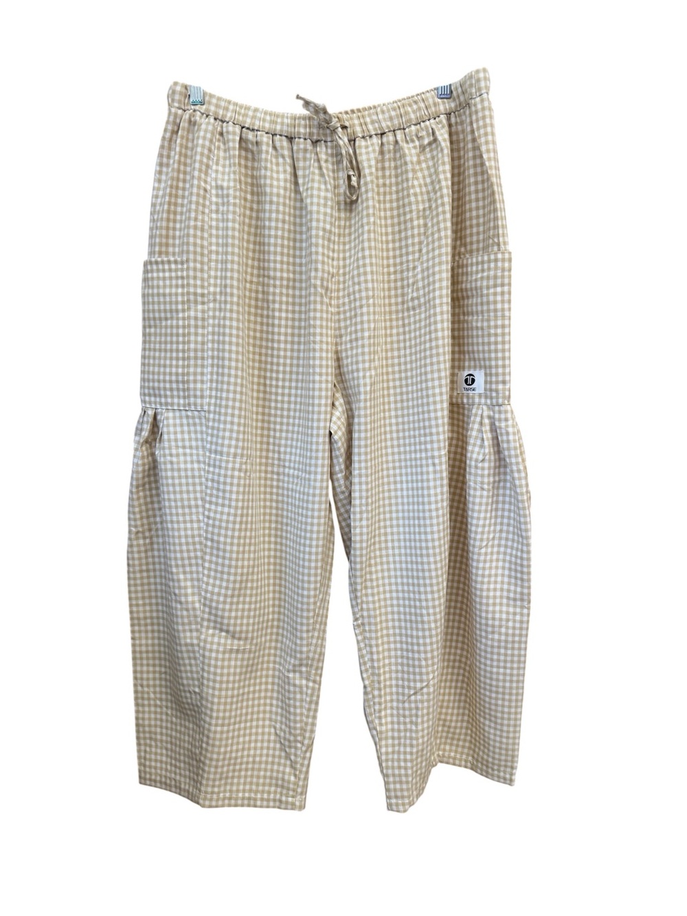Women’s Tarse Beige Gingham Drawstring Cargo Pants XL